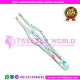Paper Coated white Eyebrow Tweezers With Stainless Steel Slanted Tips